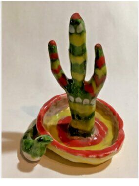 Ceramic Cactus Ring Holder Trinket Tray Dish - for Jewelry Earring Bracelet Keys